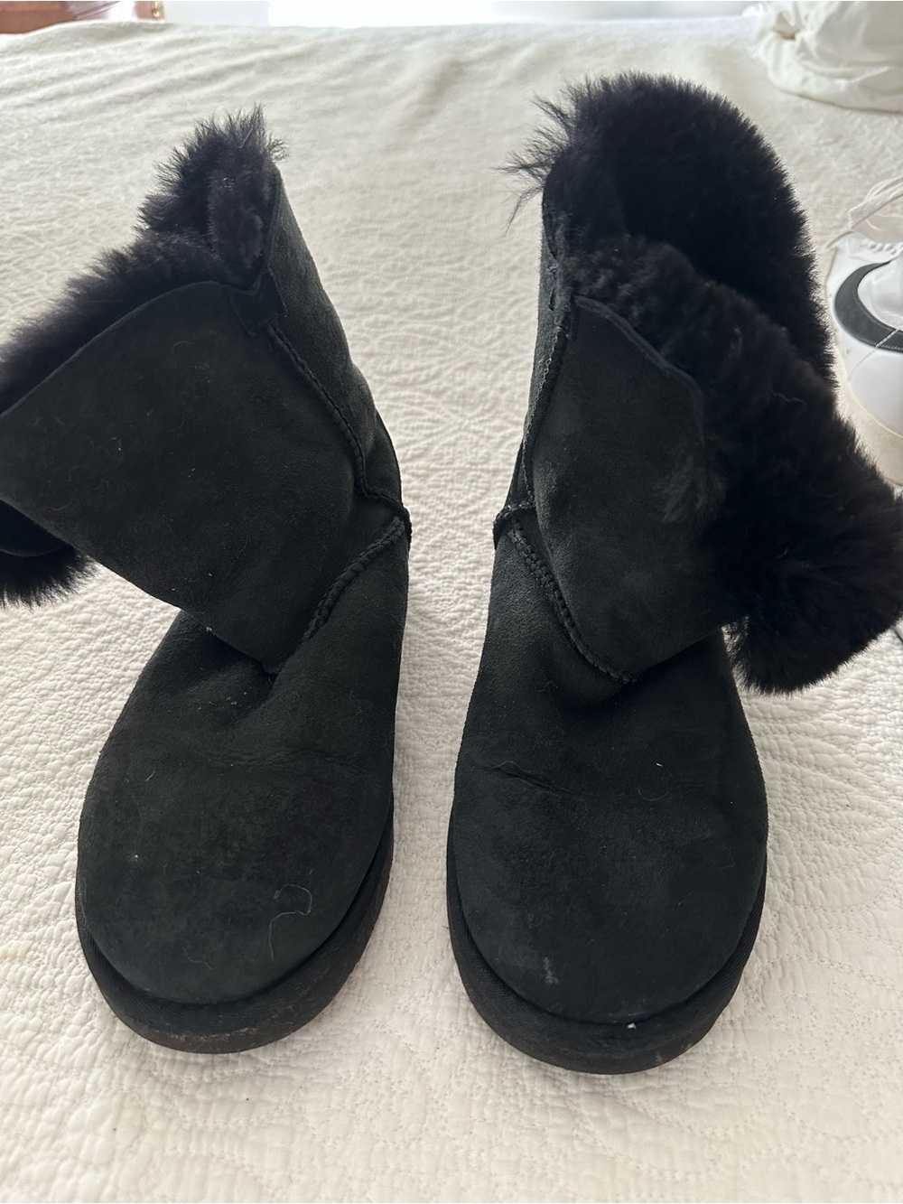 UGG Black Suede Fur-Trim Short Boots